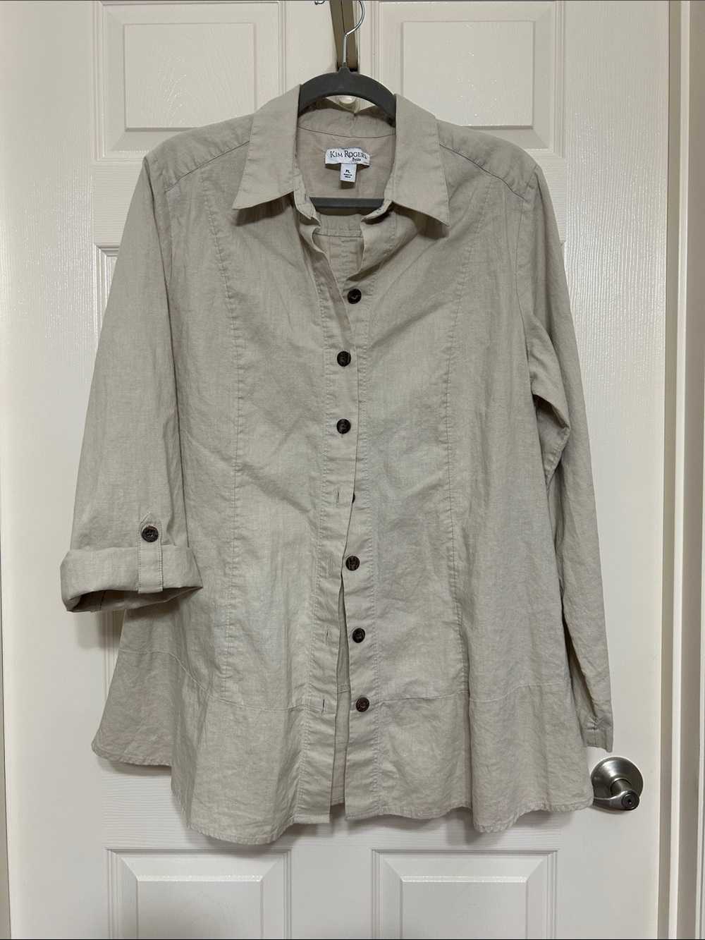 Kim Rogers Linen Cotton Light Taupe Tan Relaxed Fit Shirt or Shacket PL